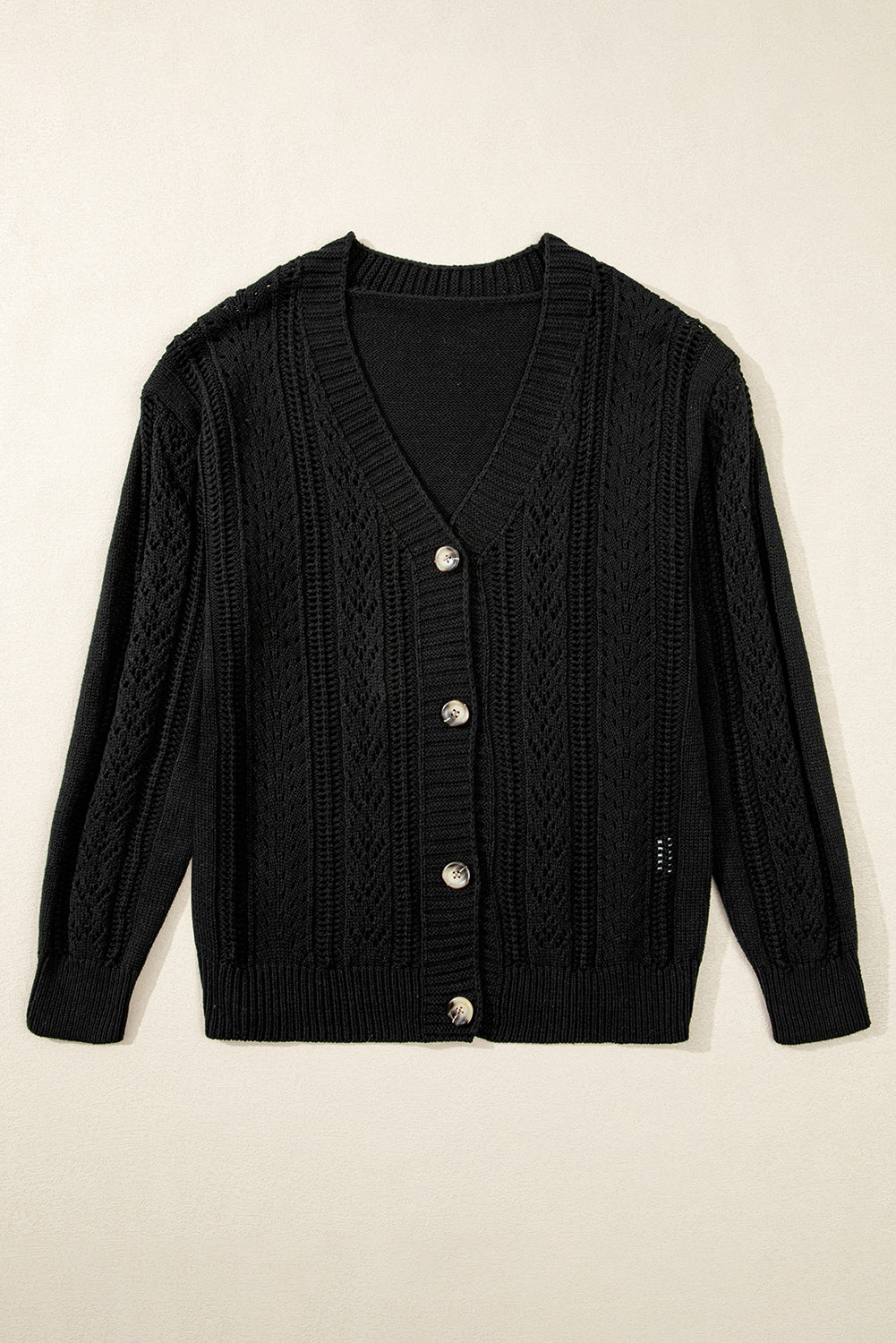 Green Hollow Knit Drop Shoulder Cardigan