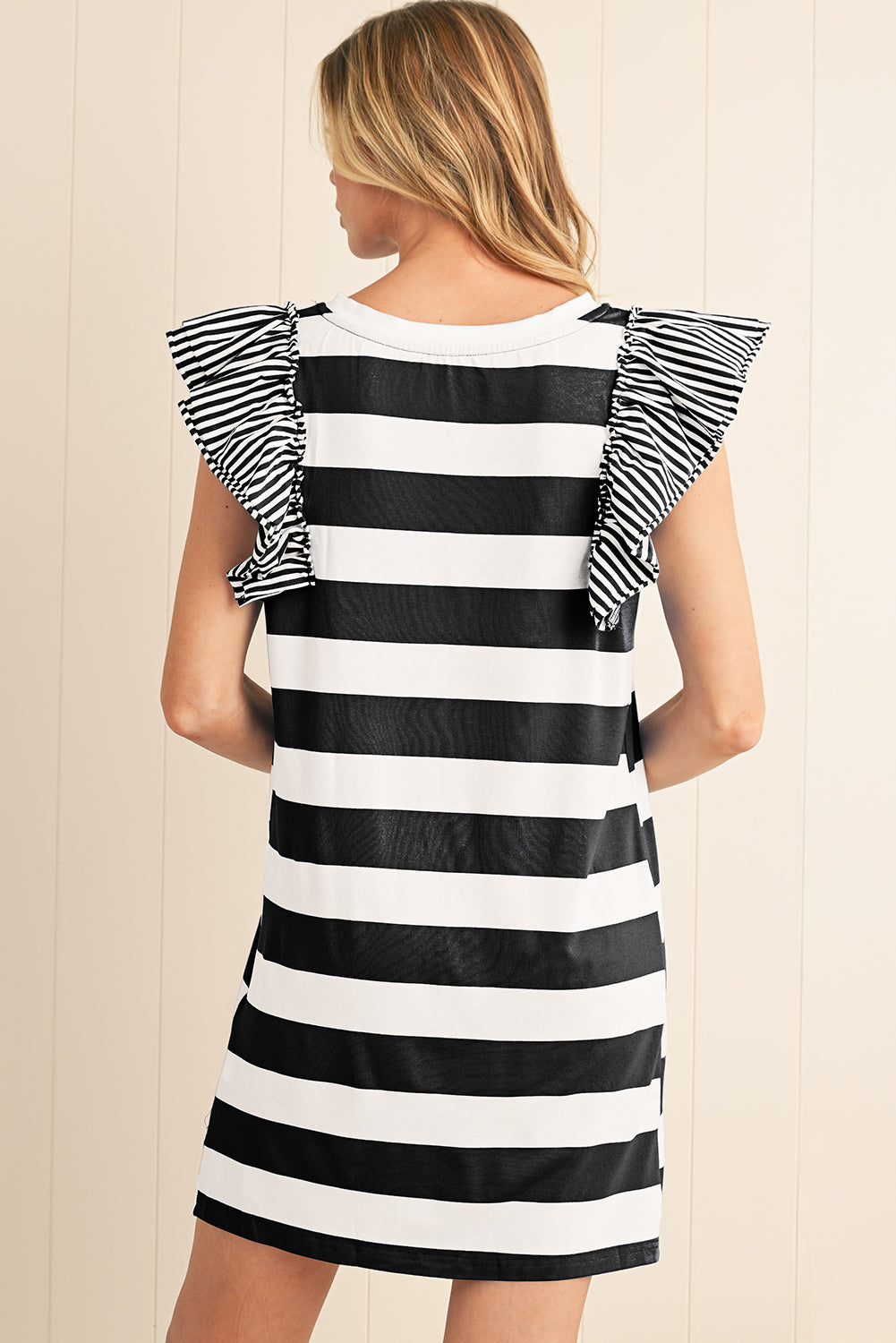 Sky Blue Stripe Ruffle Sleeve T-shirt Dress