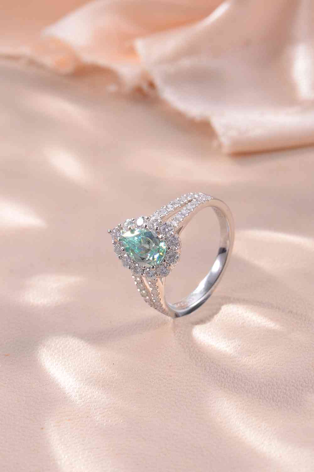 Teal Color, 1 Carat Moissanite 925 Sterling Silver Ring