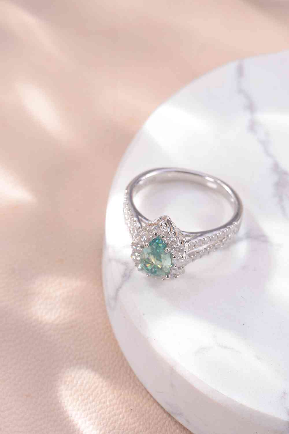 Teal Color, 1 Carat Moissanite 925 Sterling Silver Ring