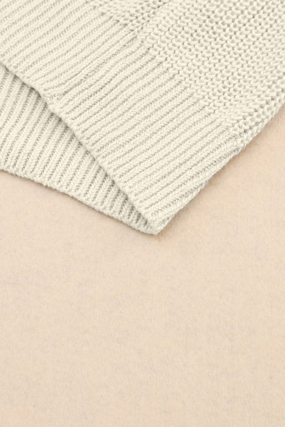 Beige Basic Ribbed Knit V Neck Sweater