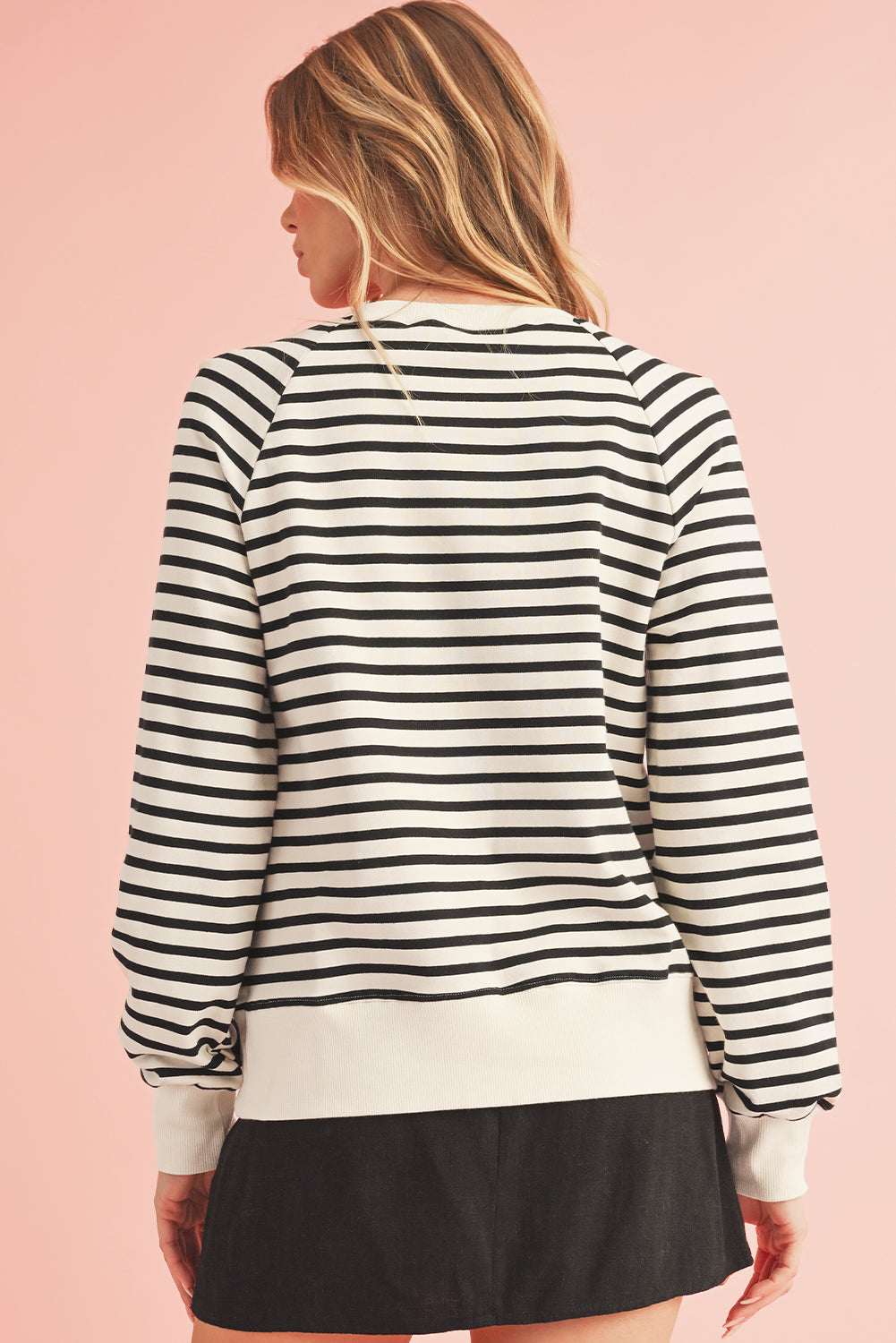 Black Stripe CIAO AMORE Graphic Buttoned Sweatshirt