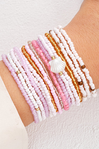 Light Pink Bohemian Beaded Shell Ornament Bracelet Set