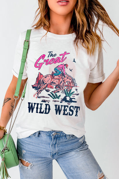 White The Great WILD WEST Rodeo Graphic Crew Neck T Shirt