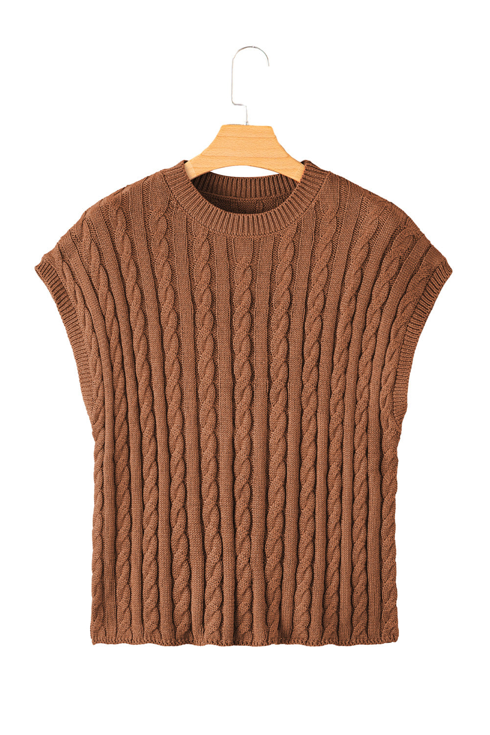 Black Crew Neck Cable Knit Short Sleeve Sweater