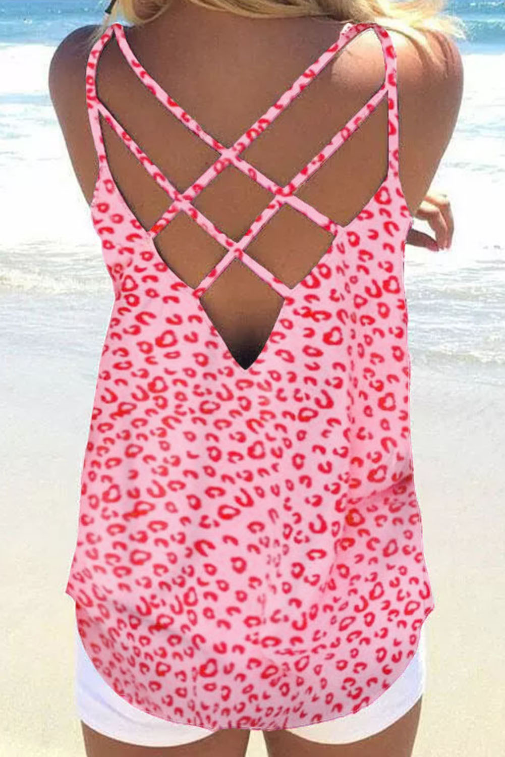 Leopard Strappy Back Detail Loose Tank Top