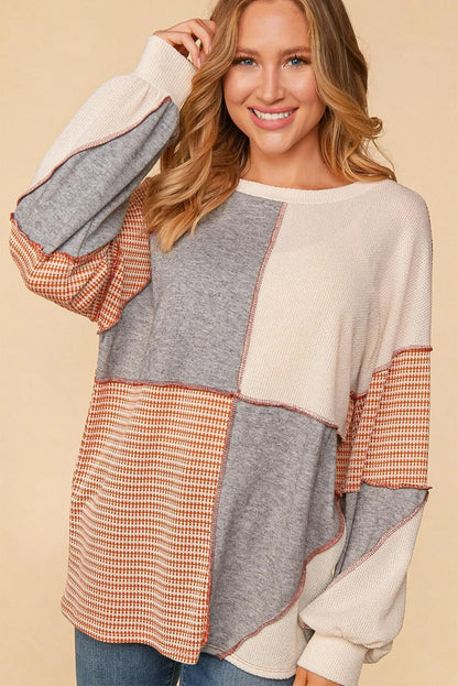 Multicolor Exposed Seam Color Block Pullover