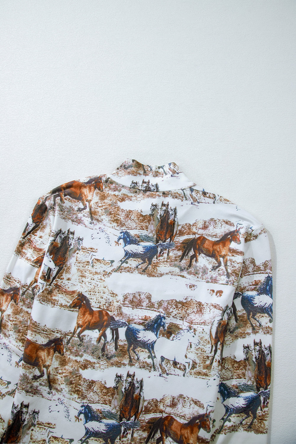 Brown Horses Print Cut-out Mock Neck Top