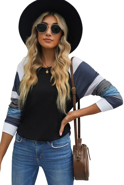 Black Color Block Long Sleeves Pullover Top