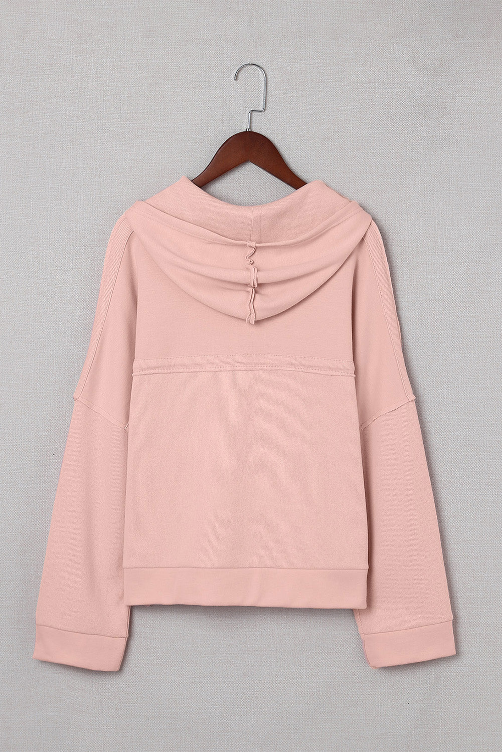 Pink Casual Button Patchwork Trim Hoodie