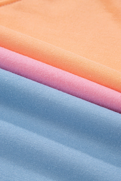 Bright Pink Colorblock Drop Shoulder Sweatshirt