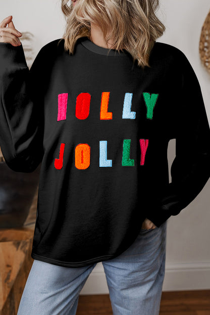 White Chenille Holly Jolly Graphic Long Sleeve Top