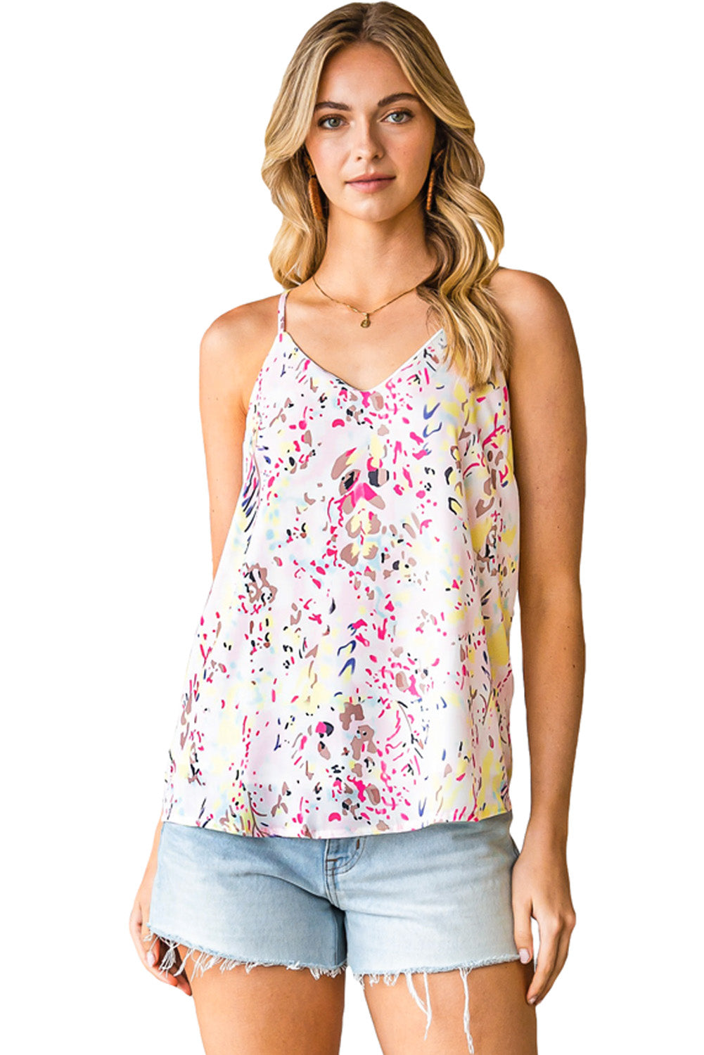 Multicolor Abstract Print Boho Color Block Spaghetti Strap Camisole