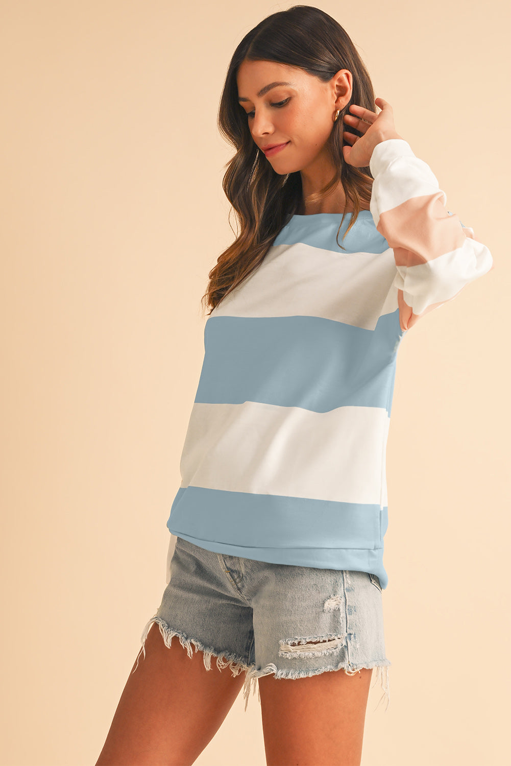 Light Blue Colorblock Drop Sleeve Top