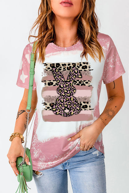 Pink Easter Rabbit Leopard Tie Dye Graphic T Shirt