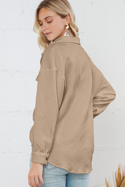 Khaki Solid Textured Flap Pocket Buttoned Shacket