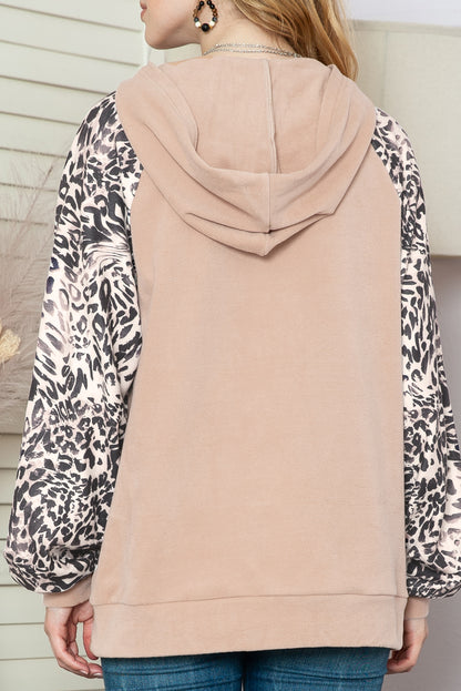 Leopard Color Block Henley Hoodie