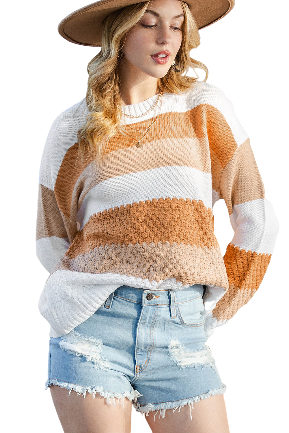 Red Striped Colorblock Drop Sleeve Knitted Sweater