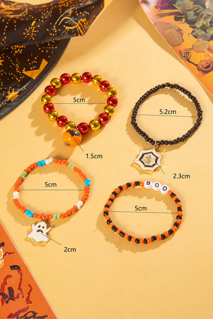 Orange 4pcs Halloween Ghost Spider Web Beaded Bracelet Set