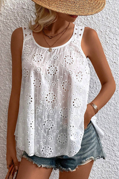 Wholesale White Eyelet Embroidery Flowy Tank Top