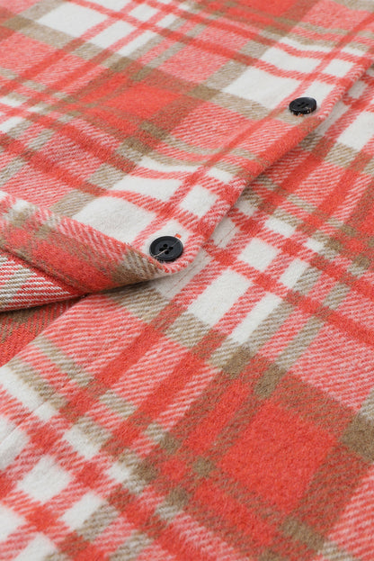 Red Plaid Flap Pocket Long Sleeve Oversized Shacket