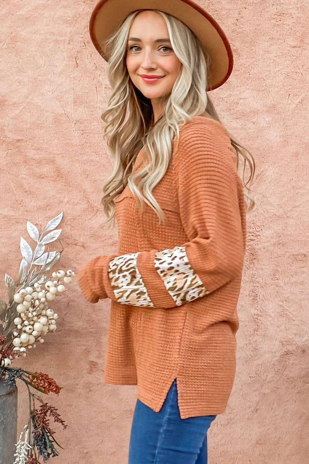 Textured Exposed Seam Pullover Long Sleeve Top