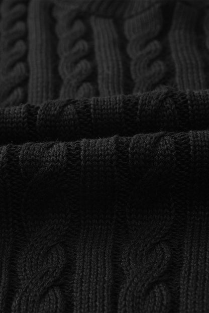 Black Crew Neck Cable Knit Short Sleeve Sweater