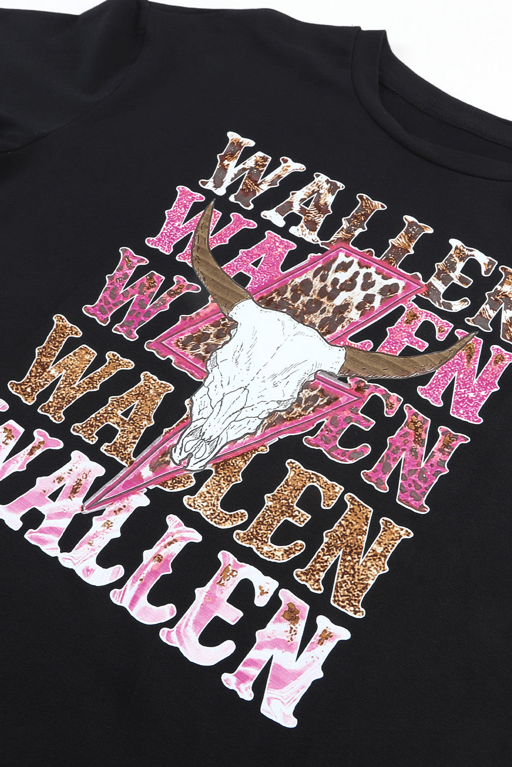 Black WALLEN Letter Print Animal Graphic Oversized Tee