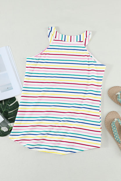 Colorful Stripes Sleeveless Jewel Neckline Tank Top