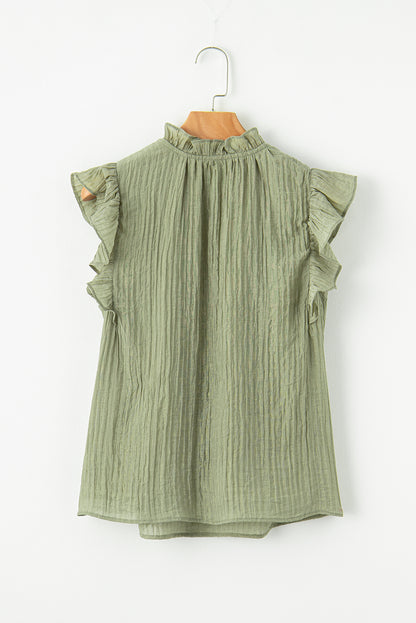 Meadow Mist Green V Neck Flutter Sleeve Textured Blouse