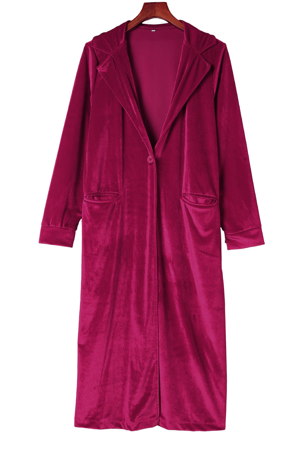 Red Casual Velvet Lapel Pocket Long Coat