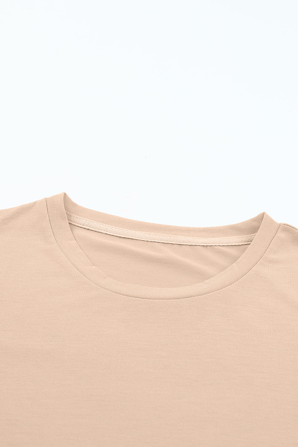 Rose Red Solid Color Crew Neck Roll Up Sleeve Tee