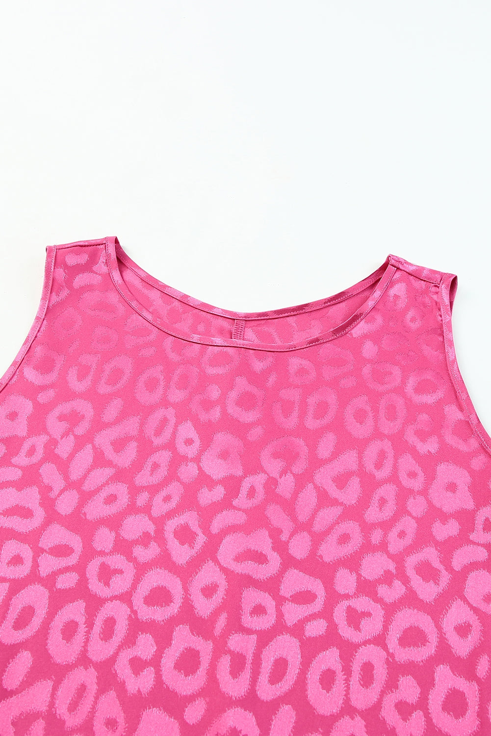 Pink Leopard Print Casual Sleeveless Satin Top