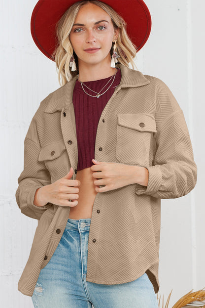 Khaki Solid Textured Flap Pocket Buttoned Shacket