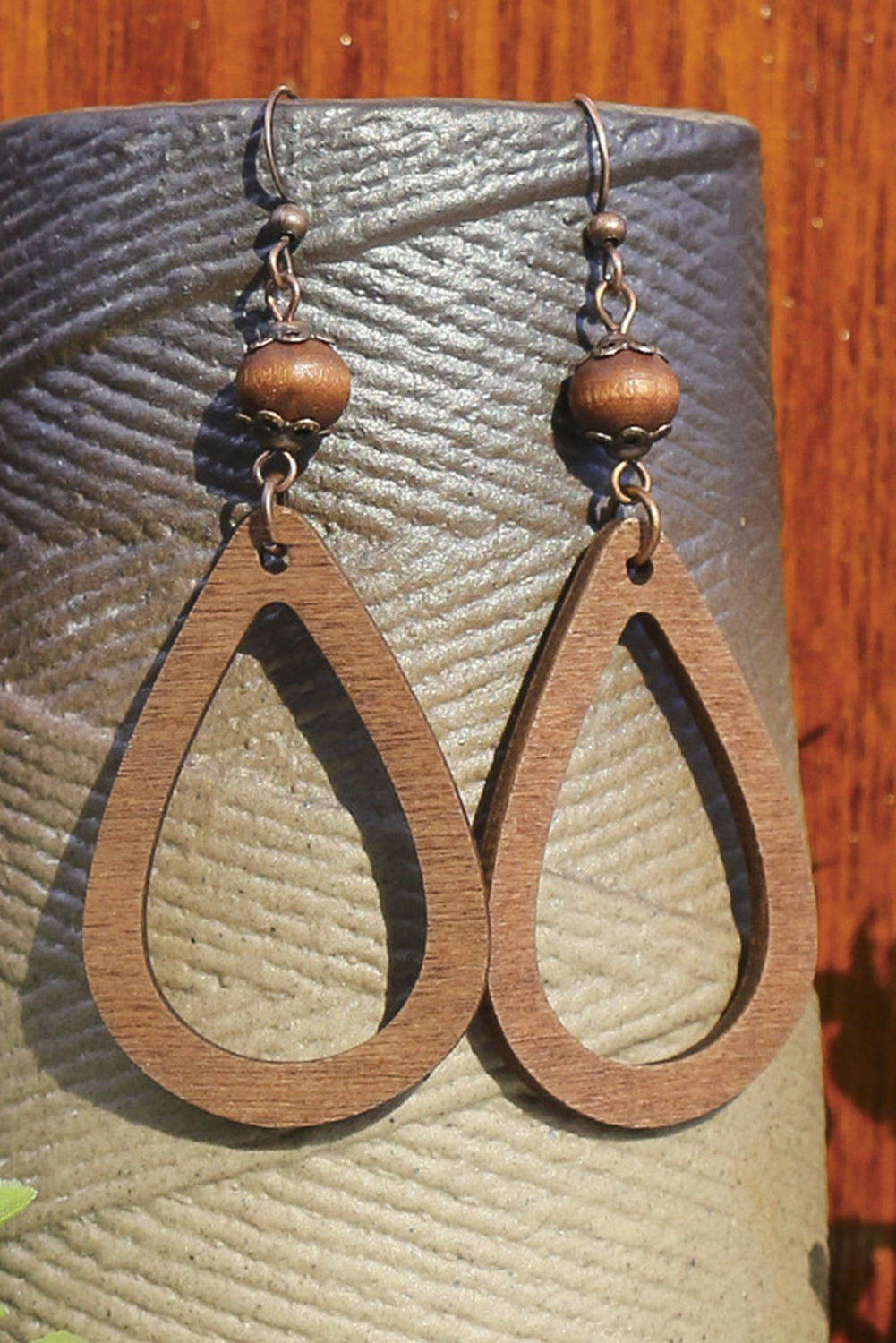 Chestnut Vintage Wooden Water Drop Shape Earrings