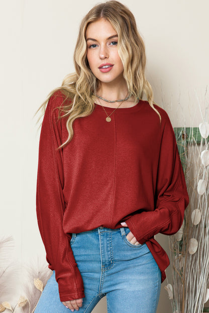 Green Plain Solid Color Patchwork Casual Long Sleeve Top