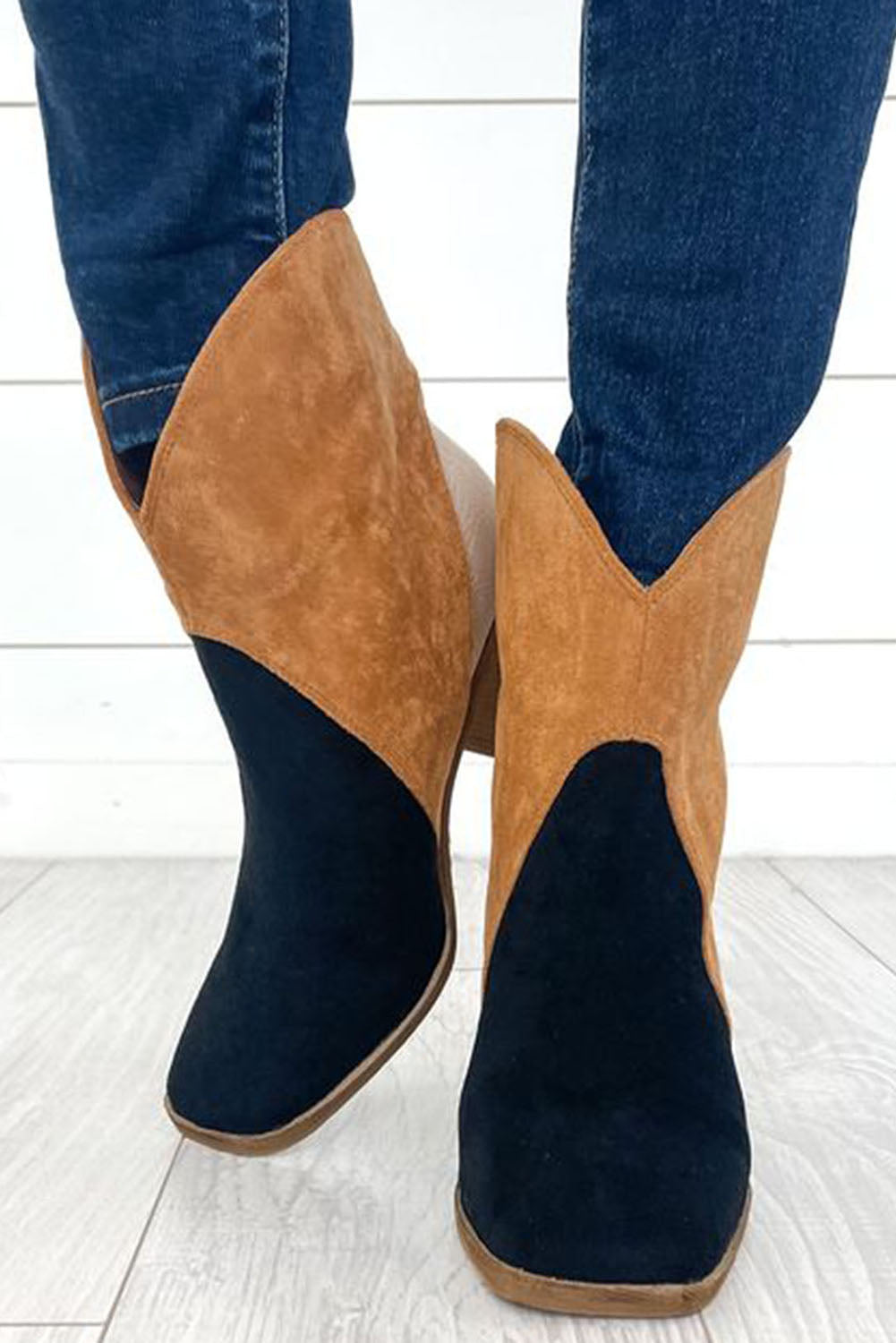 Carbon Grey Colorblock Suede Heeled Ankle Booties