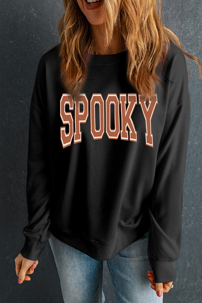 Black Casual SPOOKY Letter Print Graphic Sweatshirt