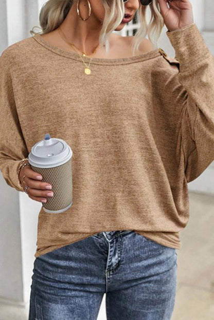 Gray Solid Color Button Decor Dolman Sleeve Top