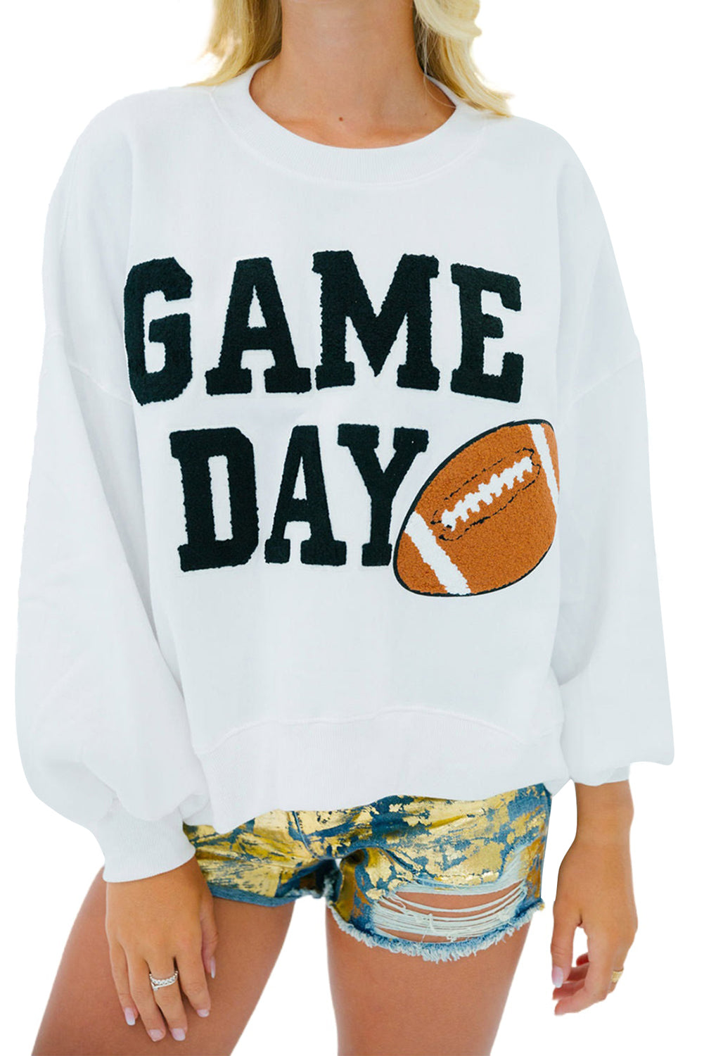 White GAME DAY Varsity Pullover Sweatshirt