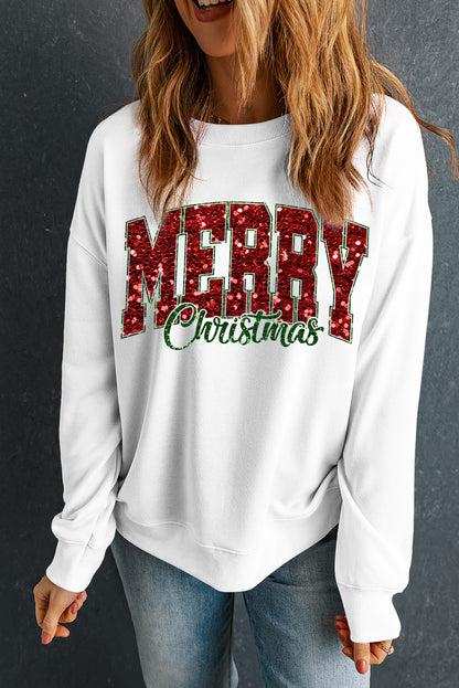 Beige MERRY Christmas Graphic Crewneck Pullover Sweatshirt