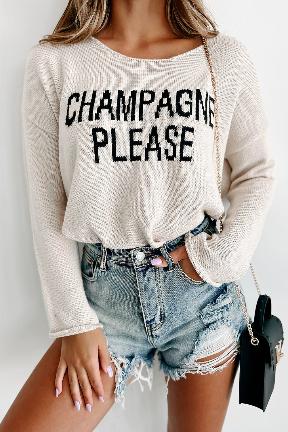 Desert Palm Champagne Please Graphic Sweater