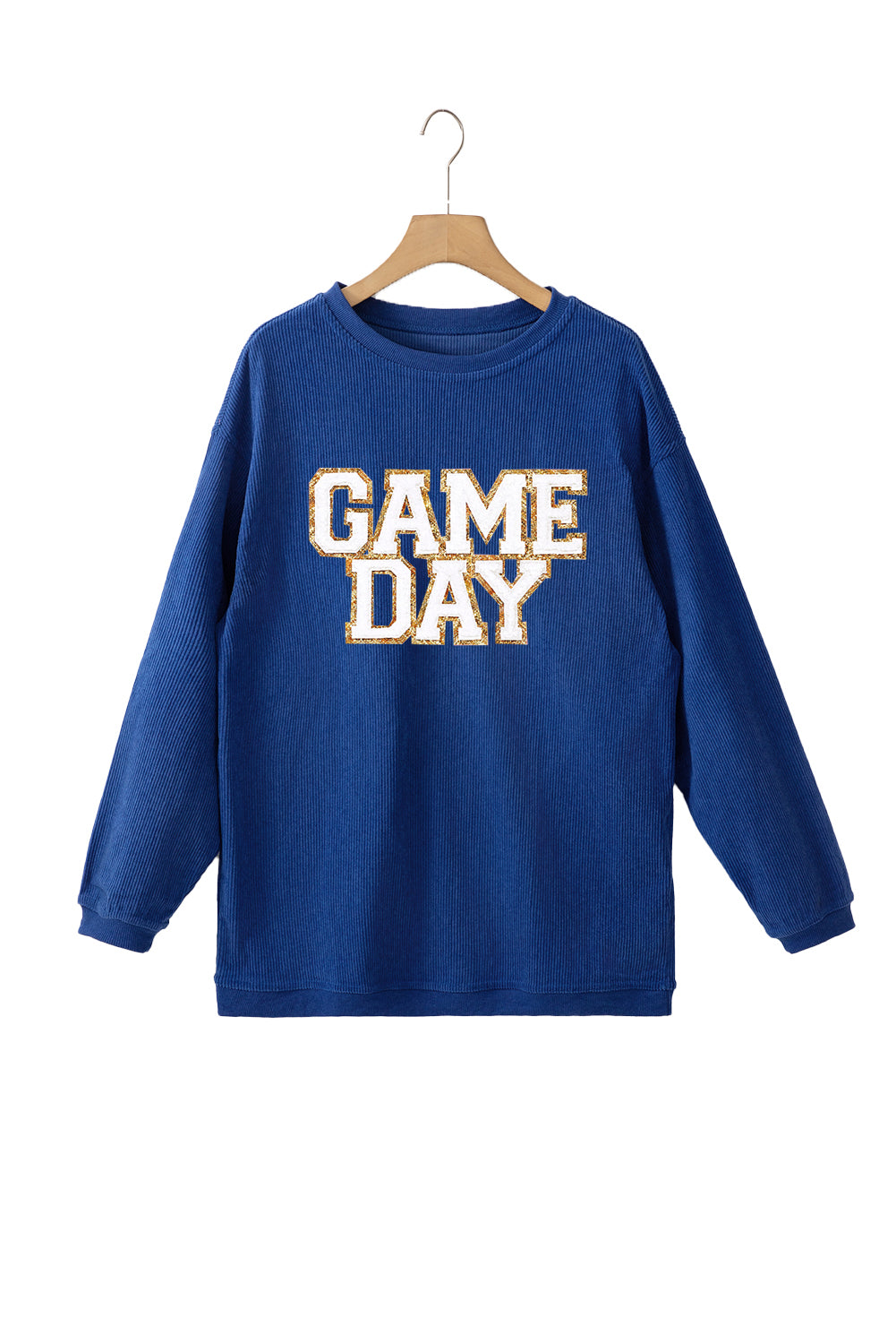 Dark Blue GAME DAY Glitter Detail Graphic Drop Shoulder Sweatshirt