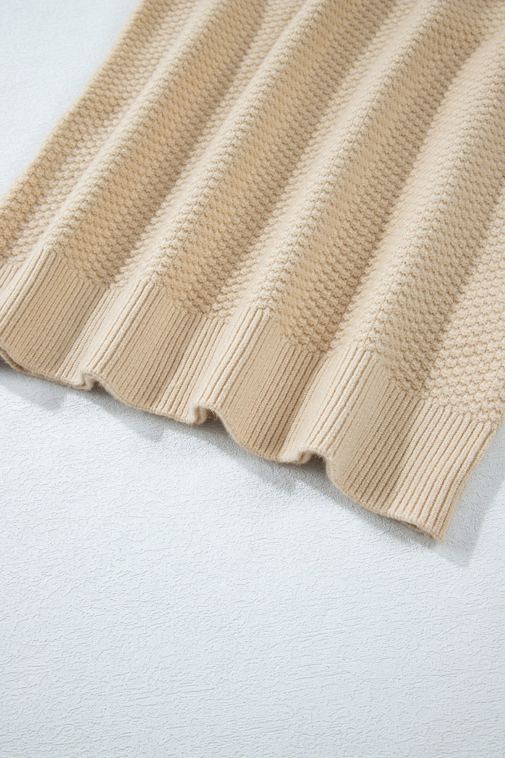 Gray Textured Knit Split Cuff Drop Shoulder Loose Sweater