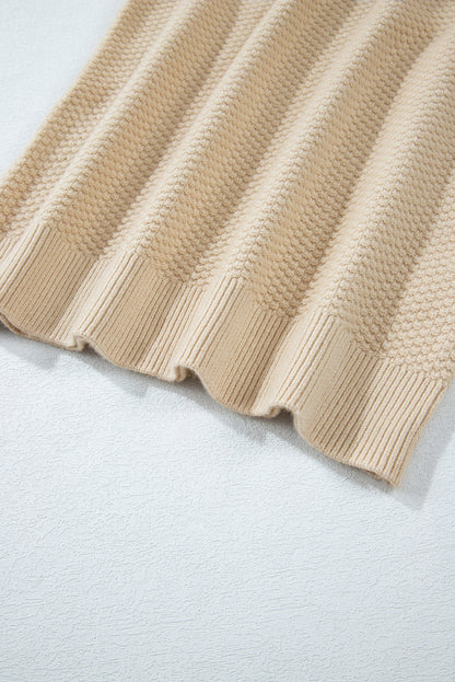 Gray Textured Knit Split Cuff Drop Shoulder Loose Sweater