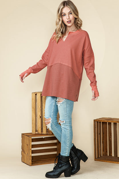 Flaxen Patchwork Waffle Knit Top