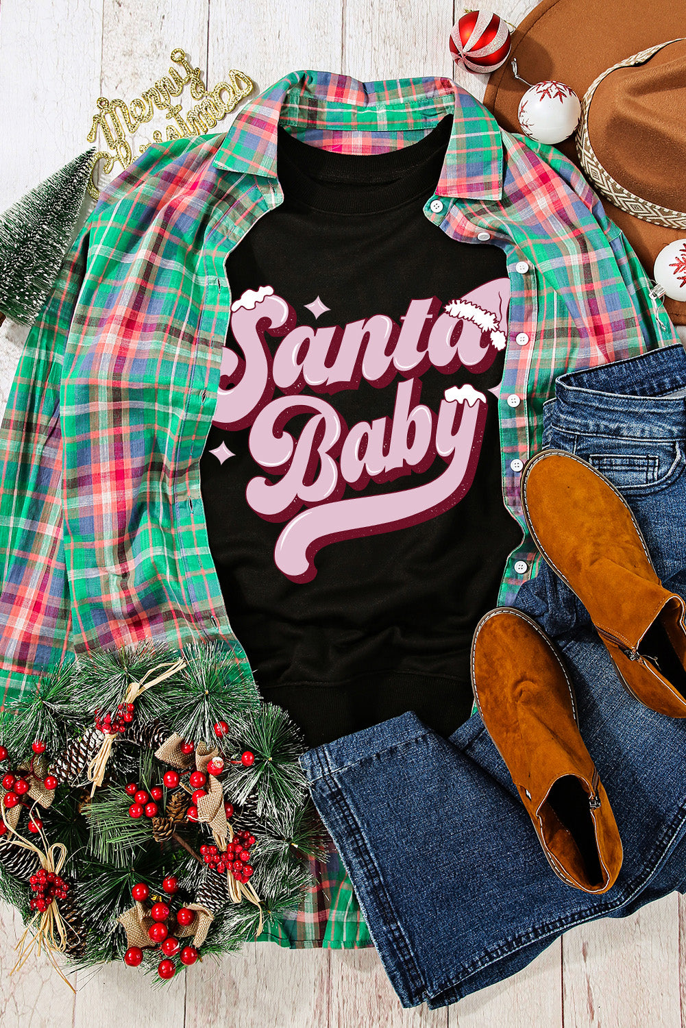 White Santa Baby Graphic Pullover Sweatshirt