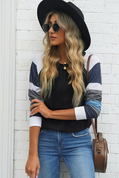 Black Color Block Long Sleeves Pullover Top