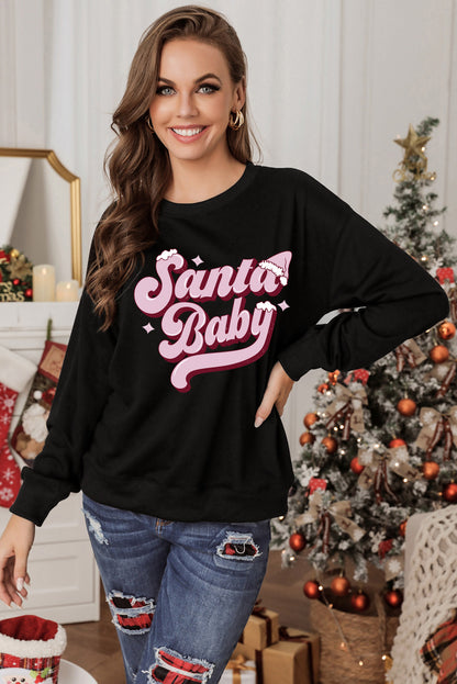 White Santa Baby Graphic Pullover Sweatshirt