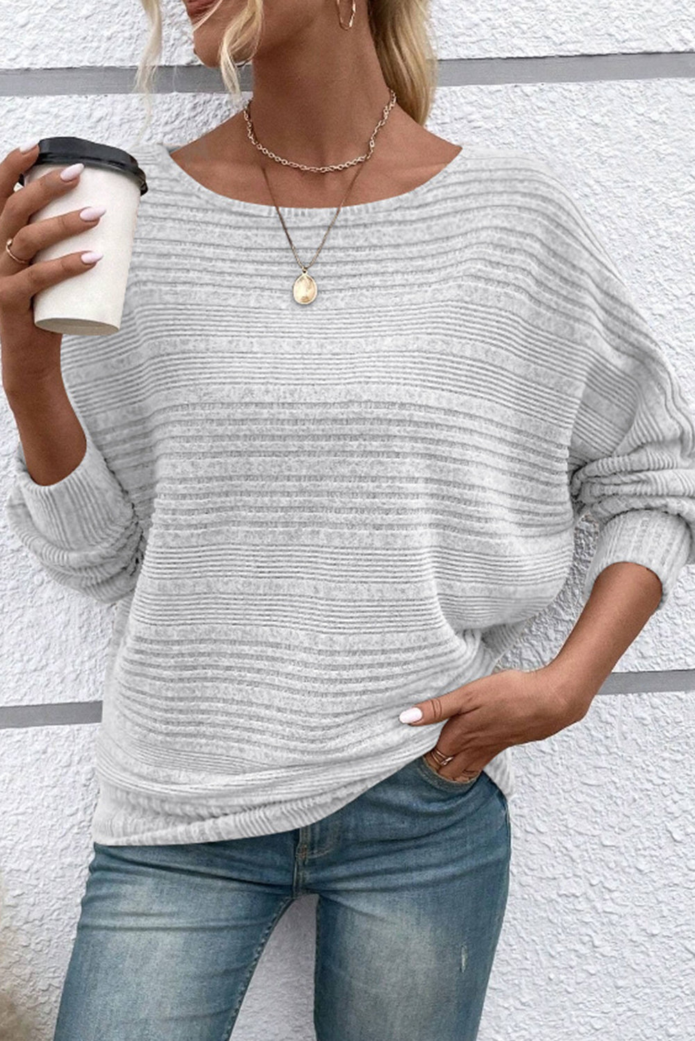 Simply Taupe Pit Stripe Batwing Sleeve Top